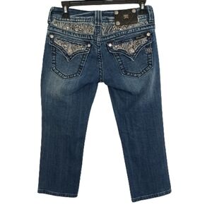 MISS ME Cuffed Capri Embellished Rhinestone Blue Jeans JP6196P Cropped Pants 26